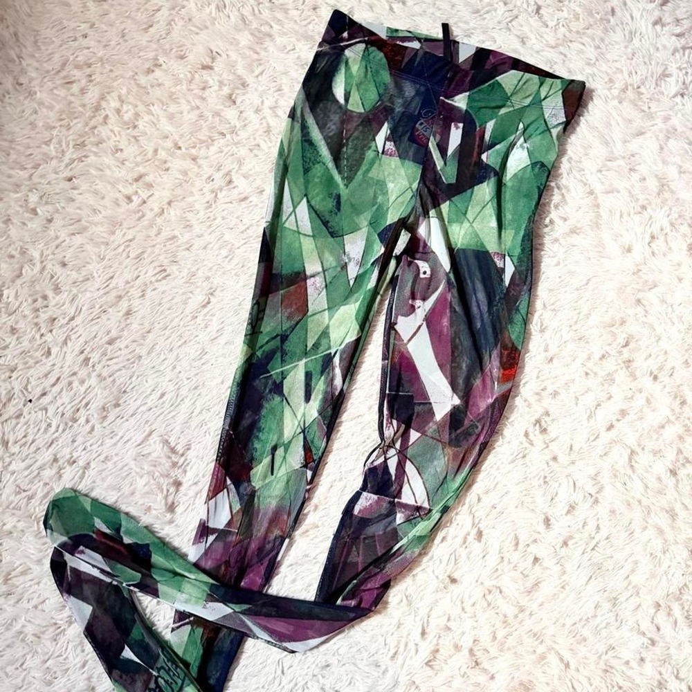 Vintage Sheer Abstract Geometric Art to Wear Funky Tights Womens L Eccentric